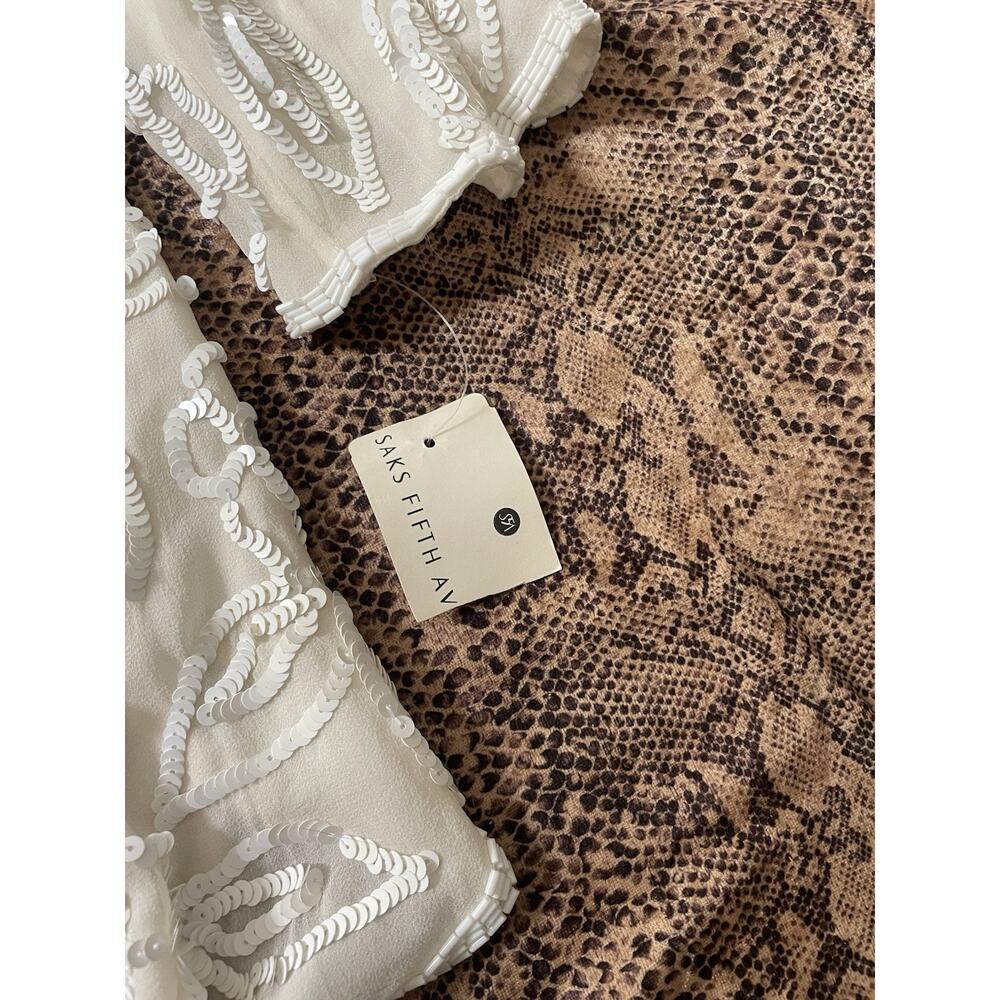 NWT AJ Bari White Cream Beaded Sequin Silk Oversized Long Sleeve Shirt Jacket 14 - Picture 3 of 9